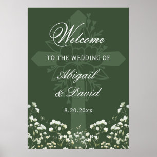 Affiche Bienvenue au mariage religieux Baby's Breath vert