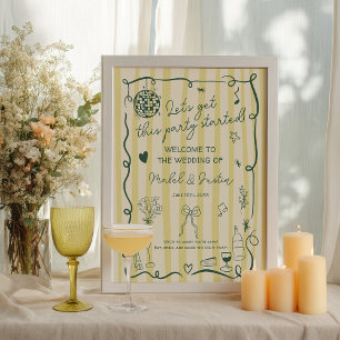 Affiche Bienvenue au mariage rétro Citron Main levée