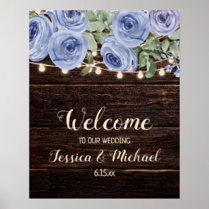 Affiche Bienvenue au mariage Rustique Bois Bleu Floral Gui