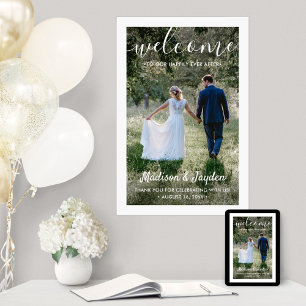 Affiche Bienvenue au mariage simple moderne écriture blanc