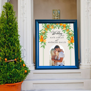 Affiche Bienvenue au mariage sous l'arche de fleurs d'oran