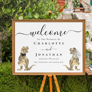 Affiche Bienvenue au mariage sur le thème des dinosaures
