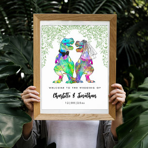 Affiche Bienvenue au mariage sur le thème des dinosaures c
