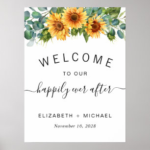 Affiche Bienvenue au mariage Tournesol Eucalyptus