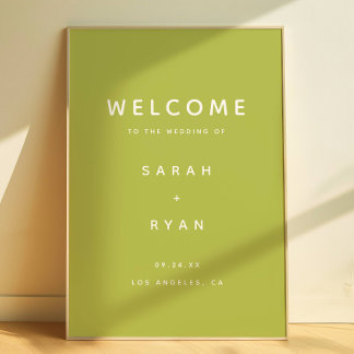 Affiche Bienvenue au mariage vert citron simpliste moderne