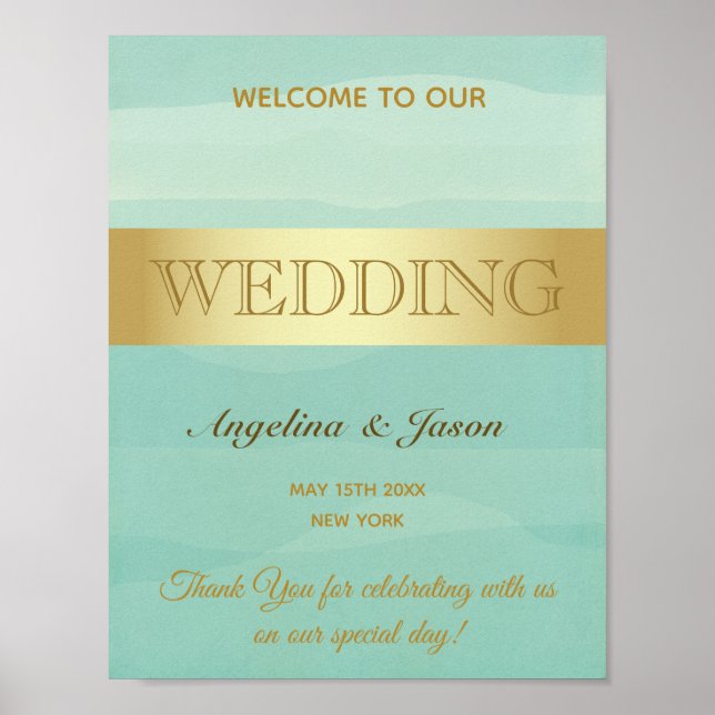 Affiche Bienvenue au mariage vert menthe (Devant)