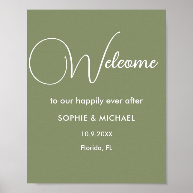 Affiche Bienvenue au mariage vert sauge  (Devant)