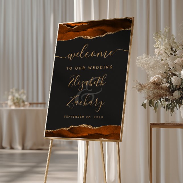 Affiche Bienvenue au mariage vertical en agate dorée orang (Créateur téléchargé)