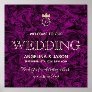 Affiche Bienvenue au mariage Violet et Or
