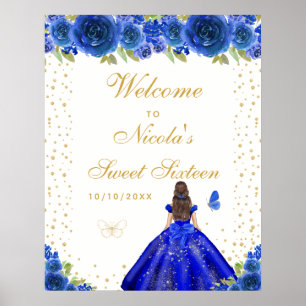 Affiche Bienvenue au Sweet Sixteen Cheveux Brun Bleu
