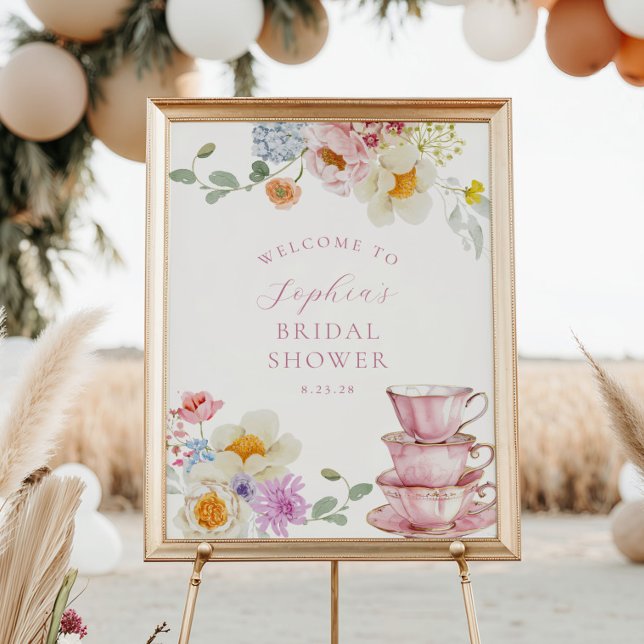 Affiche Bienvenue au thé de mariage avec infusion de fleur (Créateur téléchargé)