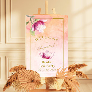 Affiche Bienvenue au thé de mariée Peach et Pink Magnolia