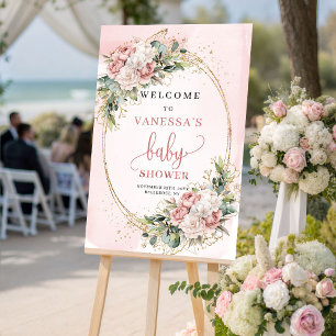 Affiche Bienvenue au thème Rose pâle Floral Végétal pour B