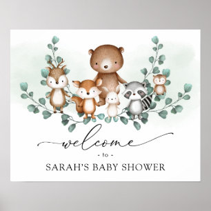Affiche Bienvenue aux Animaux Bébés de la Forêt Verte Tend