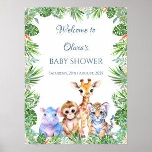 Affiche Bienvenue aux bébés animaux de la jungle tropicale