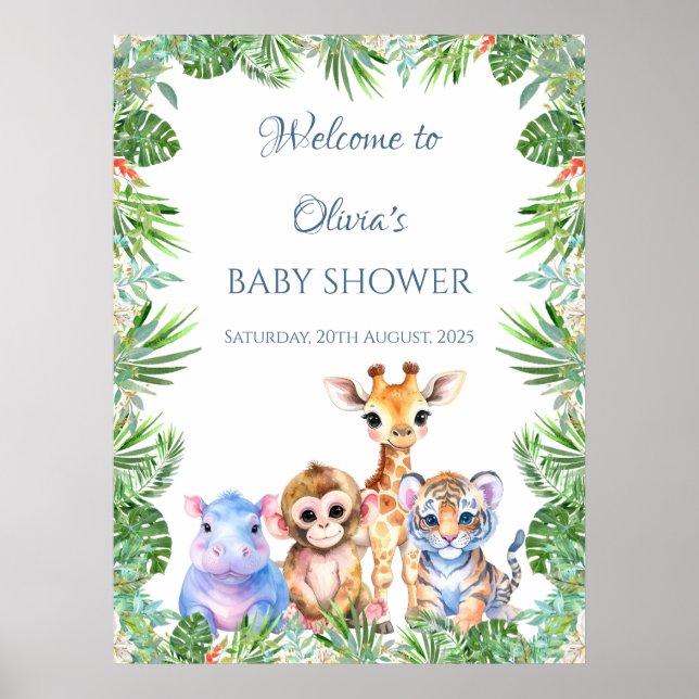 Affiche Bienvenue aux bébés animaux de la jungle tropicale (Devant)