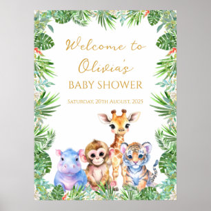 Affiche Bienvenue aux bébés animaux de la jungle tropicale