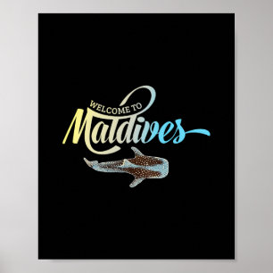 Affiche Bienvenue aux Maldives Baleine Requin Vacances Sou