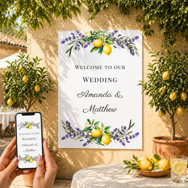 Affiche Bienvenue aux mariés lavande citrons (Créateur téléchargé)