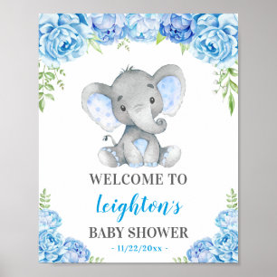 Affiche Bienvenue aux paillettes Baby Shower Elephant Bleu