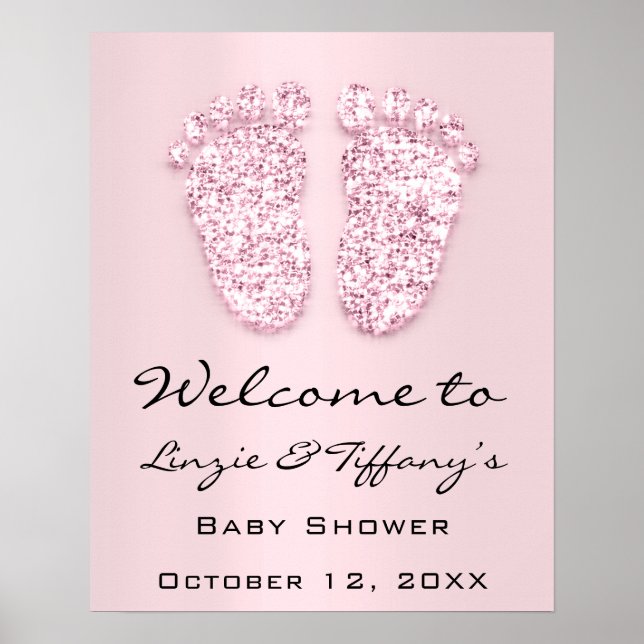 Affiche Bienvenue aux pieds Bébé Shower Nouvelle Fille Ros (Devant)