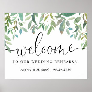 Affiche Bienvenue aux répétitions de mariage avec verdure 
