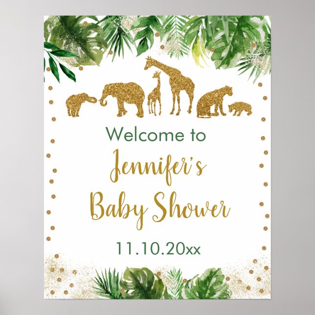 Affiche Bienvenue Baby shower animal Gold Safari (Devant)