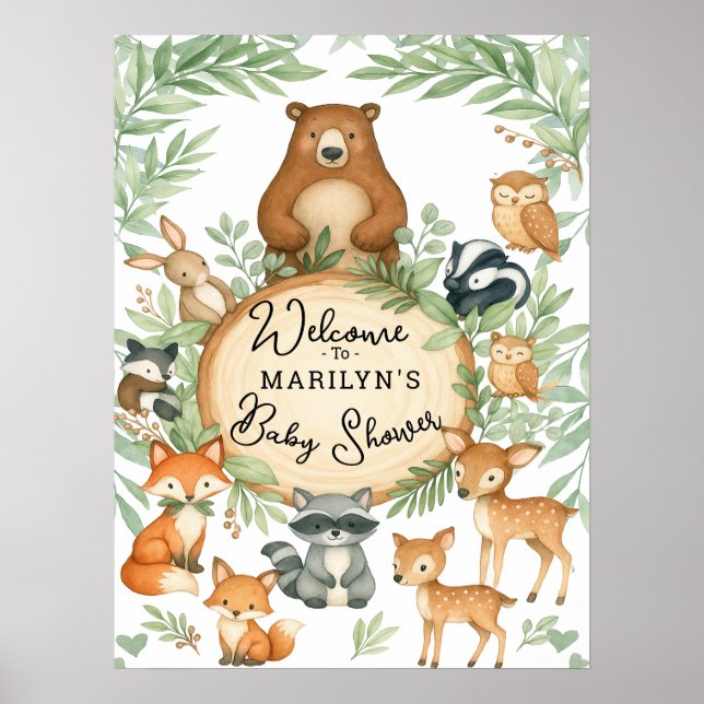 Affiche Bienvenue Baby Shower Bébés Animaux (Devant)