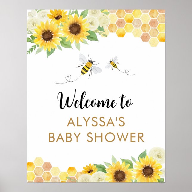 Affiche Bienvenue Baby shower d'abeilles de tournesol (Devant)