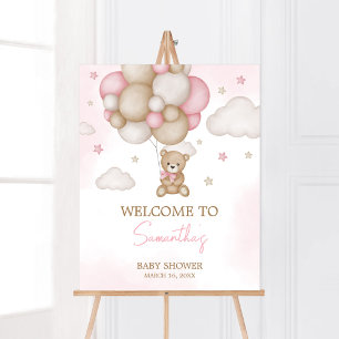 Affiche Bienvenue Baby shower de ballons pour filles ours