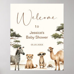 Affiche Bienvenue Baby shower de la jungle Safari Aquarell