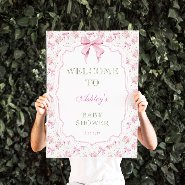 Affiche Bienvenue Baby shower fille Bow rose (Créateur téléchargé)