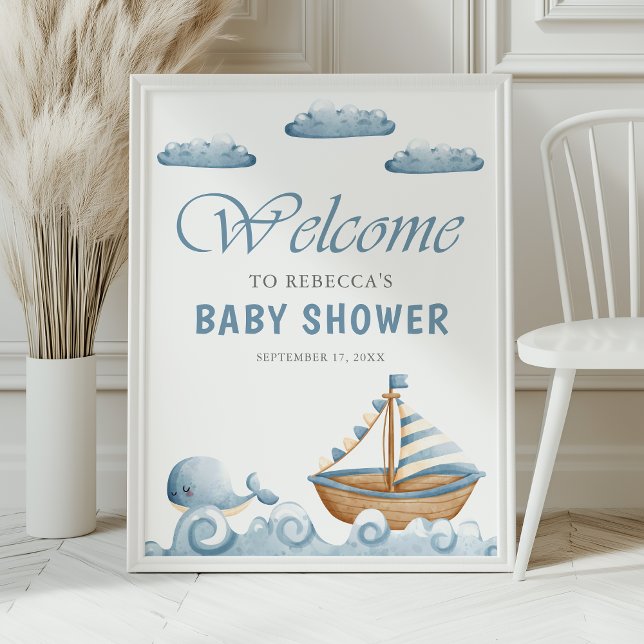 Affiche Bienvenue Baby shower nautique Cute (Créateur téléchargé)