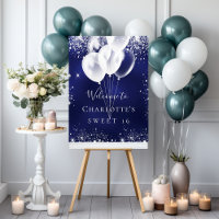Bienvenue ballons blancs bleus marine Sweet 16