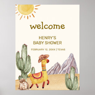 Affiche Bienvenue Bébé Cactus Lama Cowboy Baby Shower