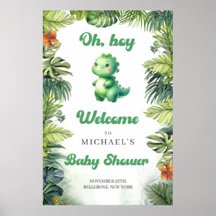 Affiche Bienvenue bébé dino aquarelle rétro groovy