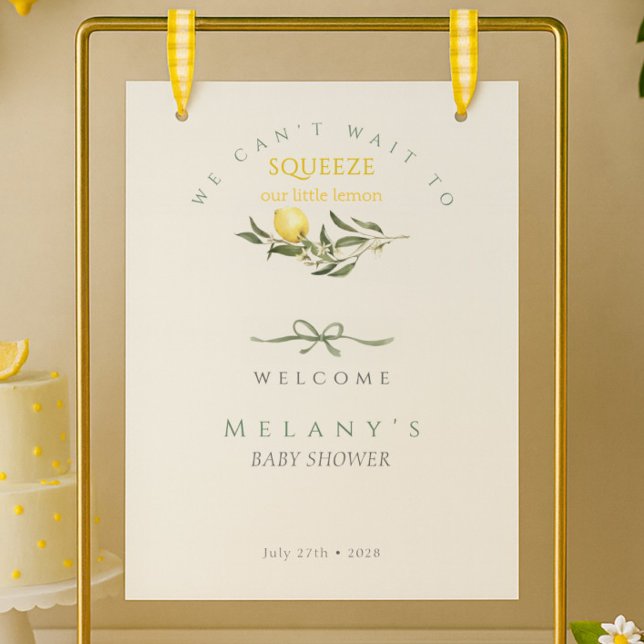 Affiche Bienvenue Bébé Douche de Citrus Mama's Squeeze (Citrus Mama's Squeeze Bow Welcome Baby Shower Poster)