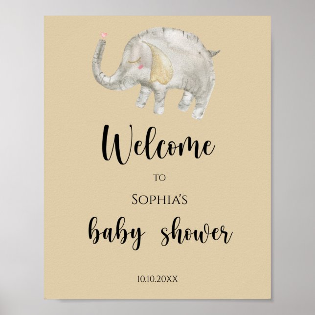 Affiche Bienvenue bébé éléphant ballon shower (Devant)