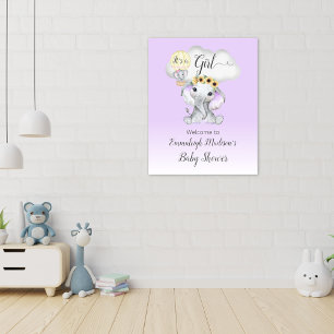 Affiche Bienvenue Bébé Fille éléphant Ballon à Air Chaud V