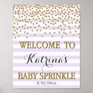 Affiche Bienvenue Bébé Fille Lavande Lilas et Or Sprinkle
