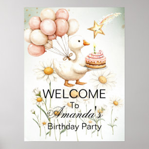 Affiche Bienvenue Bébé Oie blanche fête d'anniversaire mig