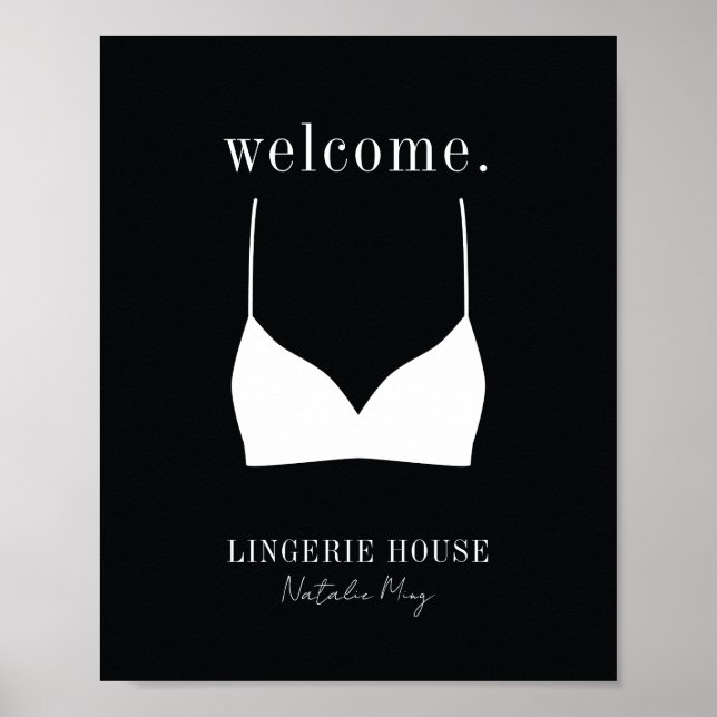 Affiche Bienvenue Black White Lingerie Boutique Logo (Devant)