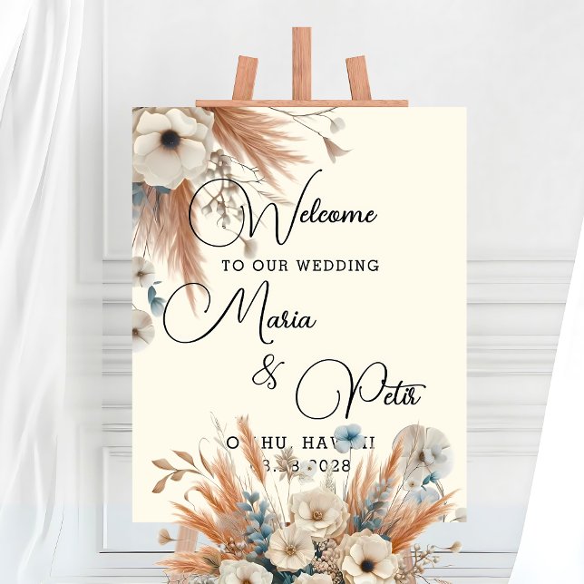 Affiche Bienvenue Boho Fall Flowers Mariage (Créateur téléchargé)