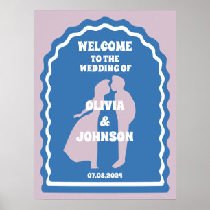 Affiche Bienvenue Bold Blue Purple Retro Wavy Arch Mariage