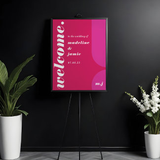Affiche Bienvenue Bold Pink Magenta Retro Mariage Abstrait