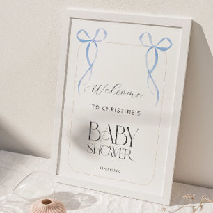 Affiche Bienvenue Boy Blue Bow Twins Baby shower