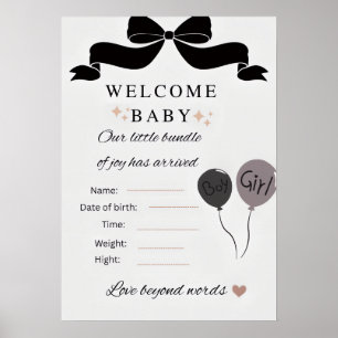 Affiche Bienvenue carte de Baby Shower avec ballons garçon