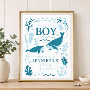 Affiche Bienvenue C'est un Baleineau Garçon Baby Shower Ma