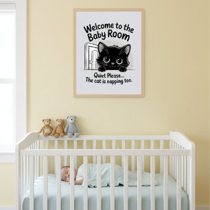 Affiche Bienvenue Chambre Bébé Chat Qui Dort Silencieux Af