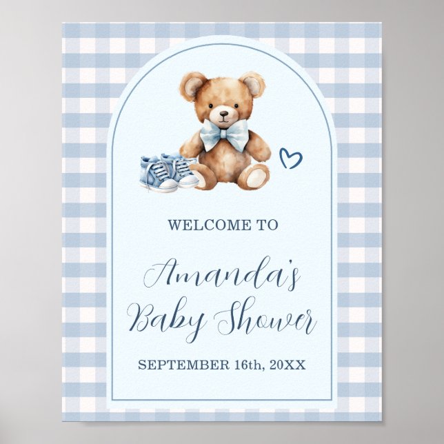 Affiche Bienvenue Chaussures Bébé Ours Gingham Bleu Baby S (Devant)